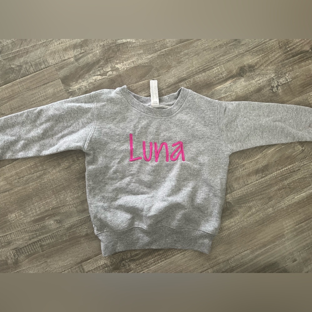 Gray Kids Luna Sweatshirt with Pink Text
